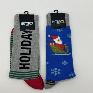 NEW Hot Sox Men's Christmas Socks for Shoe Size 6-12 Holiyay Santa Reindeer TWO